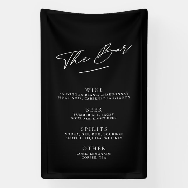 Simple Minimalist Black & White Wedding Bar Menu Banner (Vertical)