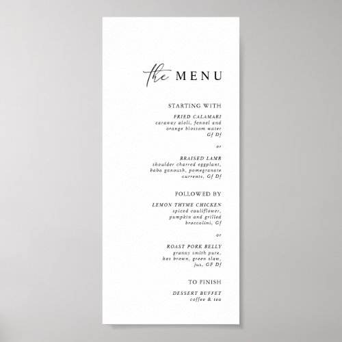 Simple Minimalist Black White Wedding Dinner Menu Poster