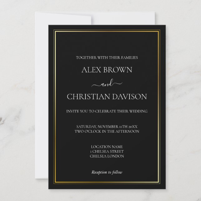 Simple Minimalist Black & White Wedding Invitation (Front)