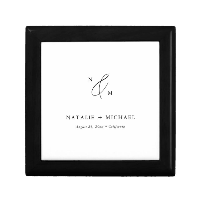 Simple Minimalist Black & White Wedding Monogram Gift Box (Front)