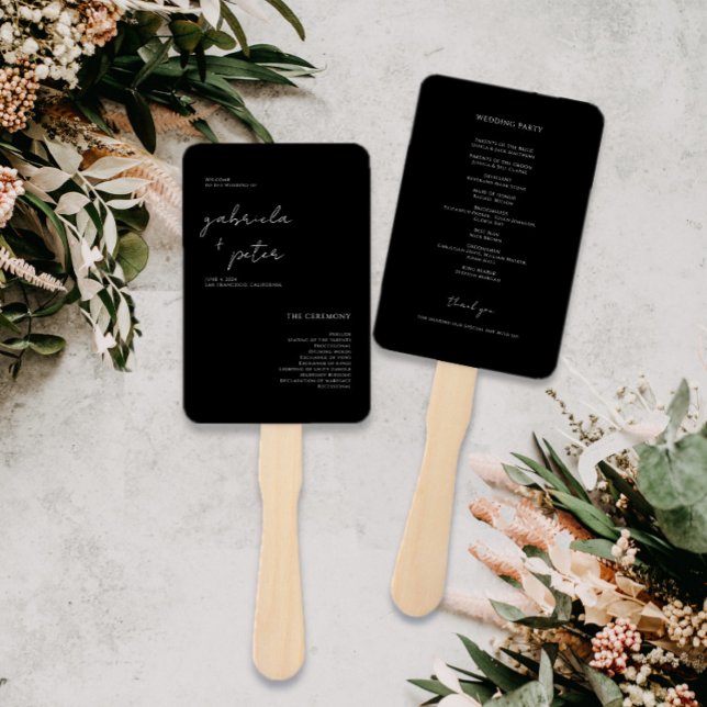 Simple Minimalist Black & White Wedding Program Hand Fan (Creator Uploaded)