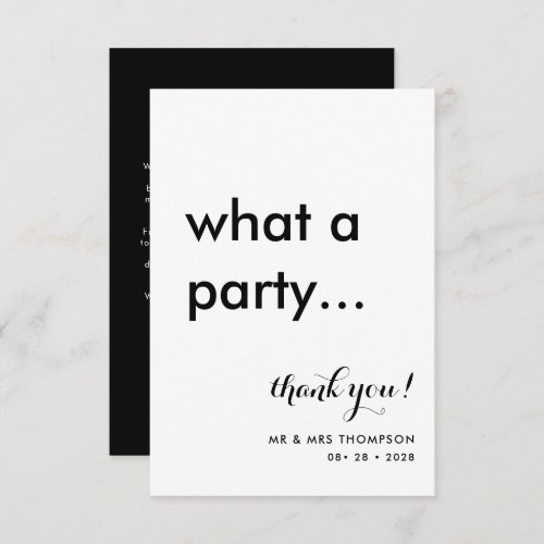 Simple Minimalist Black White Wedding Thank You Card