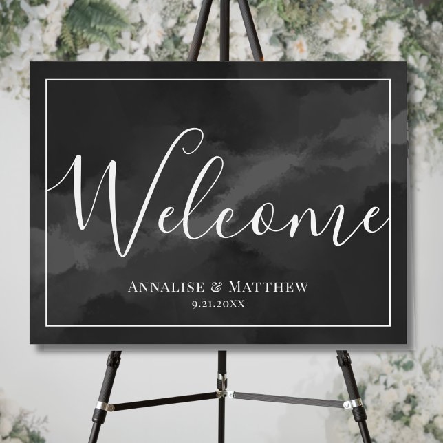 Simple Minimalist Black White Wedding Welcome Foam Board (2 Sided Simple Simple Black White Wedding Welcome Foam Board)
