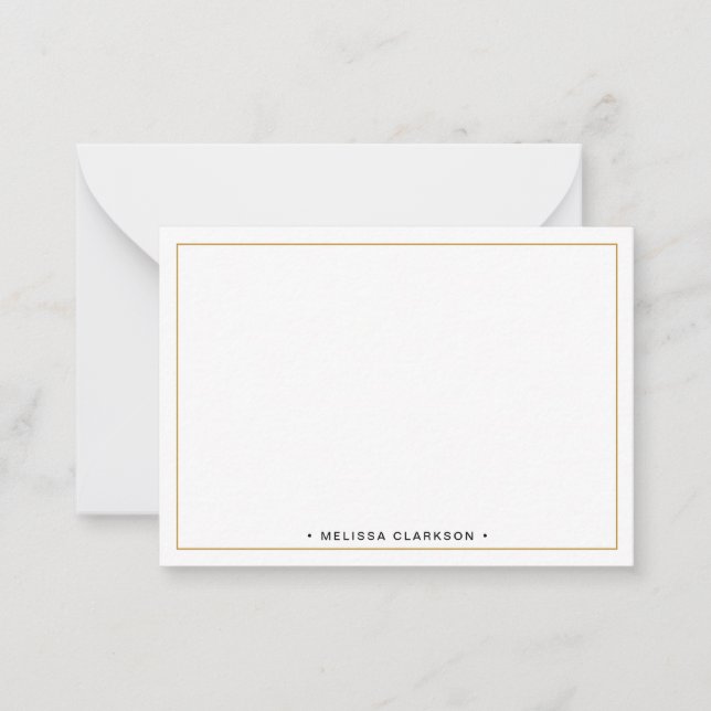Simple Minimalist Black & Yellow Gold Border Note Card (Front)