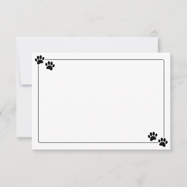Simple Minimalist Blank Bodered Dog Paw Prints Note Card (Front)