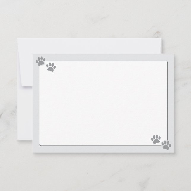 Simple Minimalist Blank With Border Dog Paw Prints Note Card (Front)