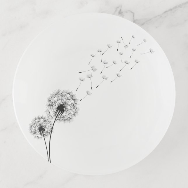 Simple Minimalist Blowing Dandelion | Trinket Tray (Front)