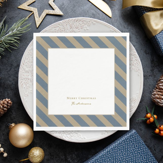 Simple Minimalist Blue and Beige Merry Christmas Napkins (Creator Uploaded)