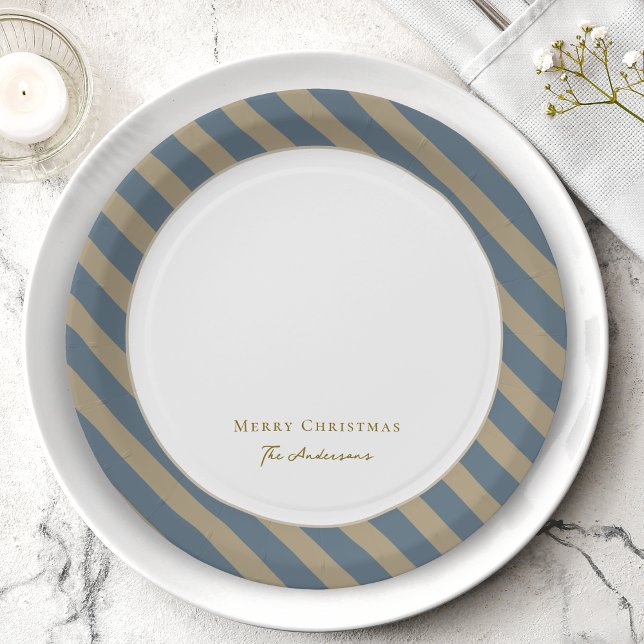 Simple Minimalist Blue and Beige Merry Christmas Paper Plates (Creator Uploaded)
