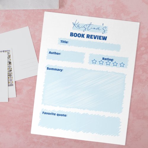 Simple Minimalist Blue and White Book Review Notepad