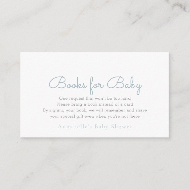 Simple Minimalist Blue Baby Shower Book Request Enclosure Card (Front)