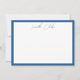 Simple Minimalist Blue Border Handwritten Script Note Card