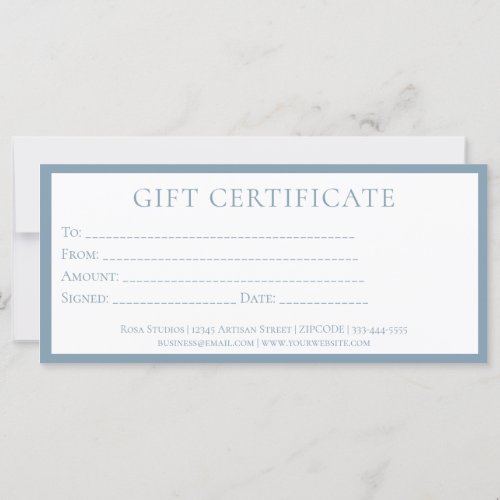 Simple Minimalist Blue Business Gift Certifcate