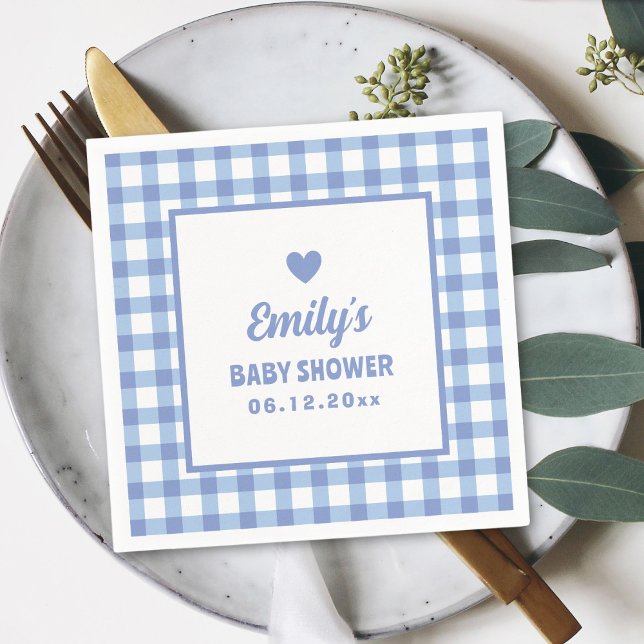 Simple Minimalist Blue Gingham Boy Baby Shower Napkins (Creator Uploaded)