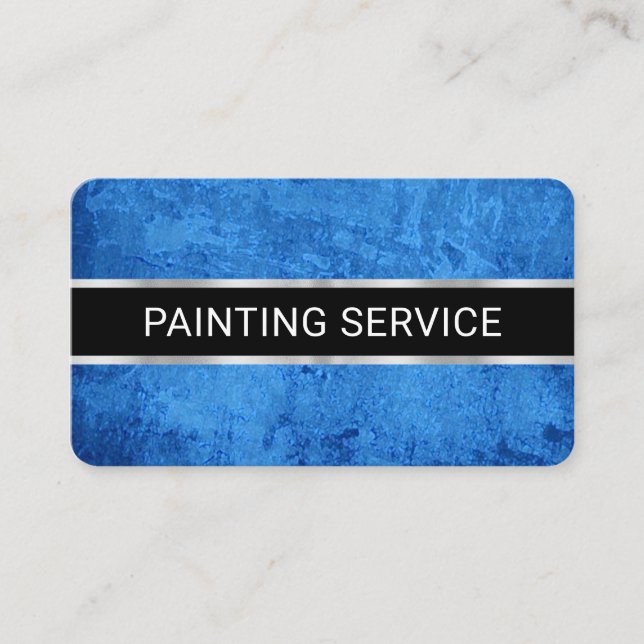 Simple Minimalist Blue Paint Grunge Business Card (Front)