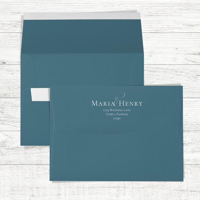 Simple Minimalist Blue Return Address Wedding  Envelope (Blue envelope with calligraphy script ampersand return address template. )