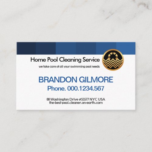 Simple Minimalist Blue Water Line Pool Cleaning Business Card