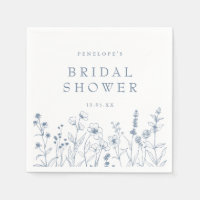 Simple Minimalist Blue Wildflower Bridal Shower