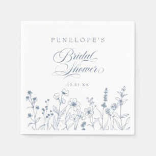 Simple Minimalist Blue Wildflower Bridal Shower Napkins
