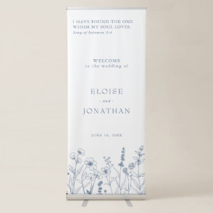 Simple Minimalist Blue Wildflower Wedding Welcome Retractable Banner
