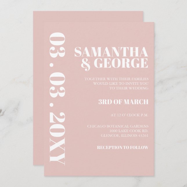 Simple Minimalist Blush Modern Wedding Invitation (Front/Back)