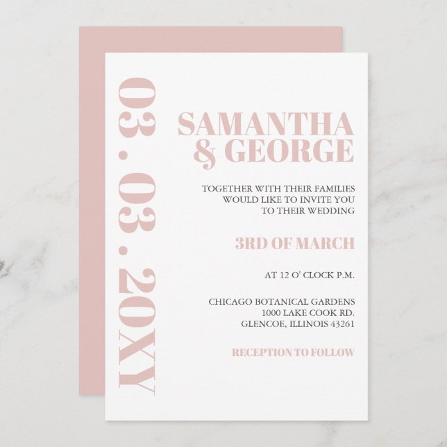 Simple Minimalist Blush Modern Wedding  Invitation (Front/Back)