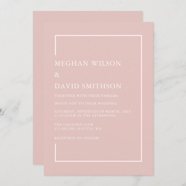 Simple Minimalist Blush Modern Wedding  Invitation (Front/Back)