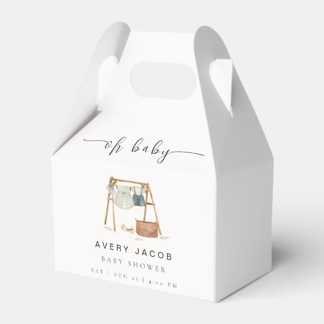 Simple Minimalist Boho Baby Shower Clothes Favor Boxes (Front Side)