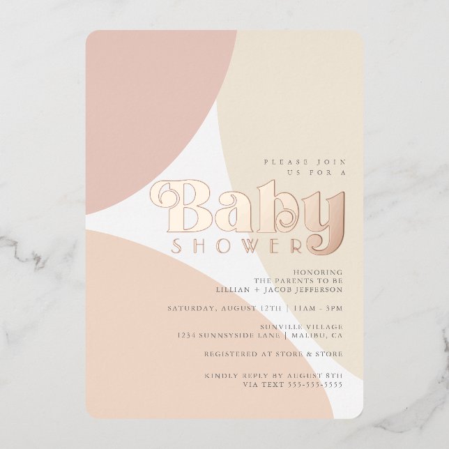 Simple Minimalist Boho Baby Shower Foil Invitation (Front)