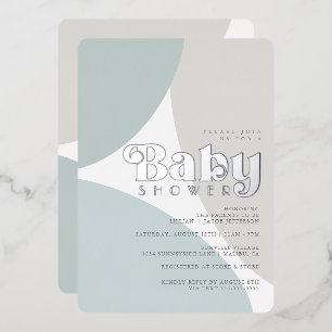 Simple Minimalist Boho Blue Tone Baby Shower Foil Foil Invitation