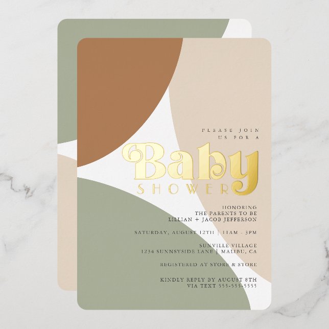 Simple Minimalist Boho Earth Tone Baby Shower Foil Invitation (Front/Back)