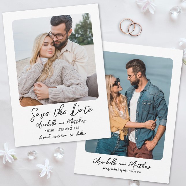 Simple Minimalist Boho Photo Wedding Save The Date (Photo Simple Minimalist Script Boho Wedding Save the Date )