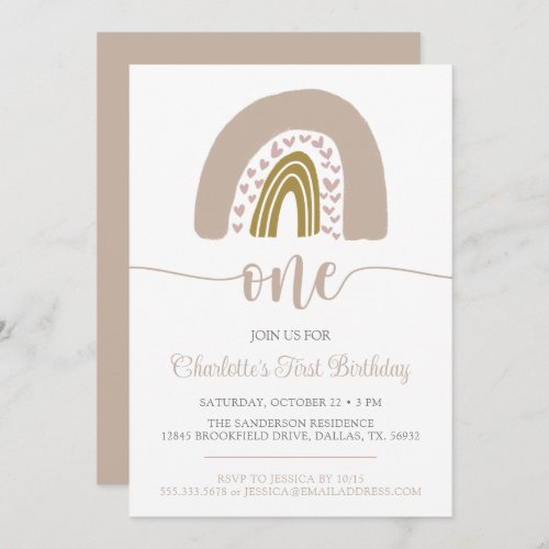 Simple Minimalist Boho Rainbow First Birthday Invitation