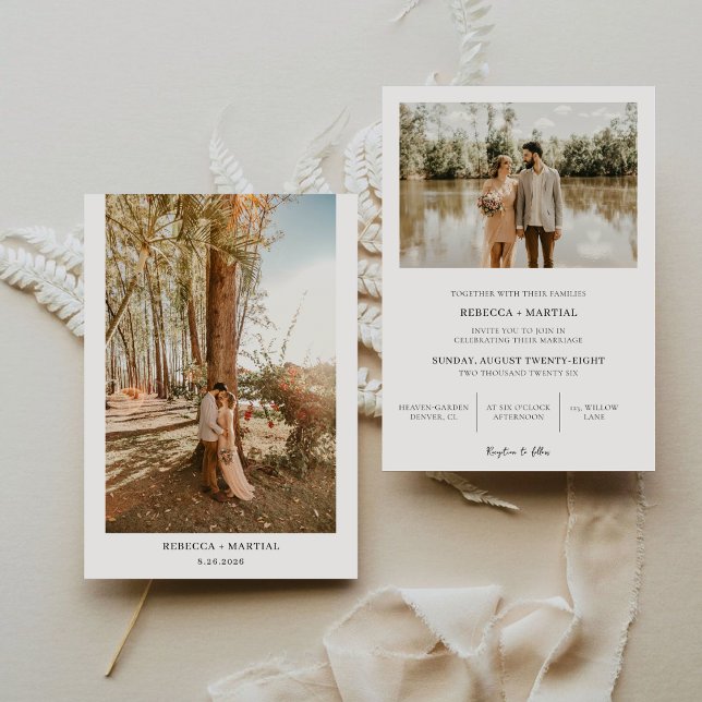 Simple Minimalist Boho Wedding 2 Photos Invitation (Creator Uploaded)