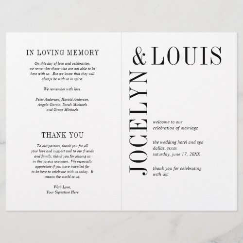 Simple Minimalist Bold Modern Wedding Program