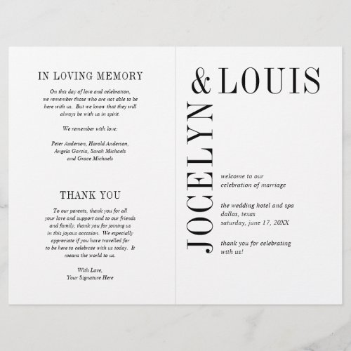 Simple Minimalist Bold Modern Wedding Program Flyer