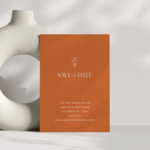 Simple Minimalist Botanical Burnt Orange Wedding Save The Date