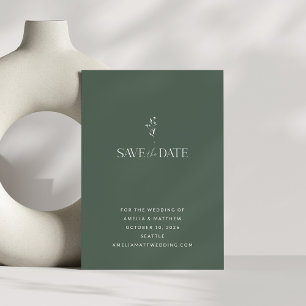 Simple Minimalist Botanical Dark Sage Wedding Save The Date