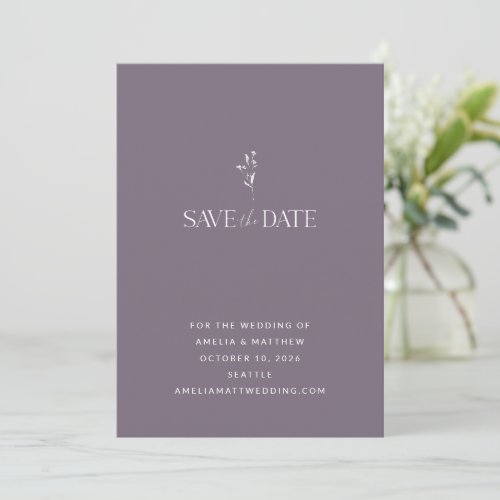 Simple Minimalist Botanical Dusky Purple Wedding Save The Date