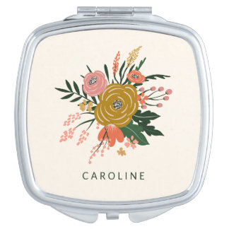 Simple Minimalist Botanical Flower Personalized Compact Mirror