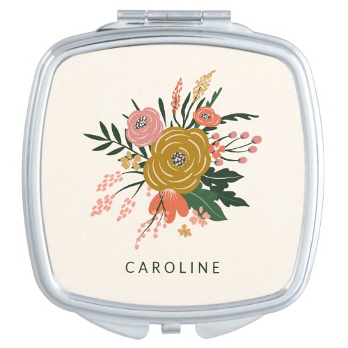 Simple Minimalist Botanical Flower Personalized Compact Mirror