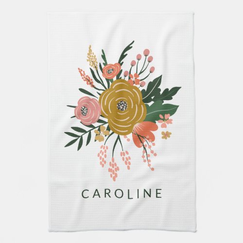 Simple Minimalist Botanical Flower Personalized Kitchen Towel