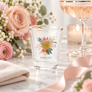Simple Minimalist Botanical Flower Personalized Shot Glass