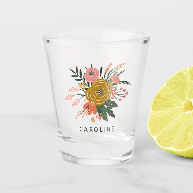 Simple Minimalist Botanical Flower Personalized    Shot Glass (Front)