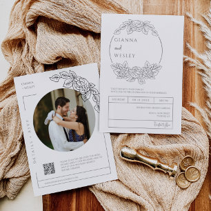 Simple Minimalist Botanical Line Art QR Code Photo Invitation