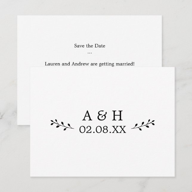 Simple Minimalist Botanical Monogram Save the Date Postcard (Front/Back)
