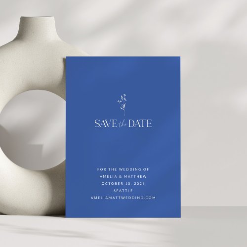 Simple Minimalist Botanical Royal Blue Wedding Save The Date