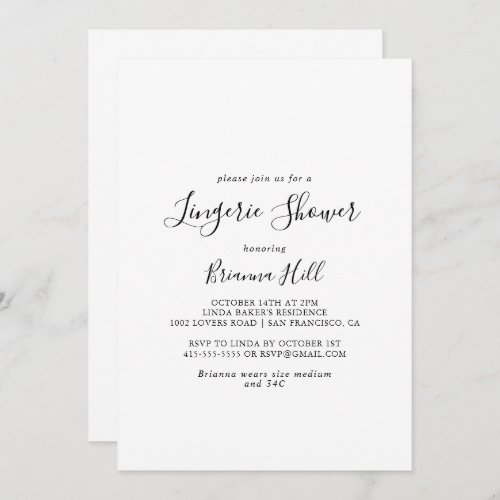 Simple Minimalist Bridal Lingerie Shower Invitation