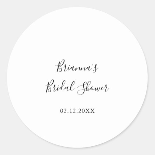 Simple Minimalist Bridal Shower Favor Classic Round Sticker