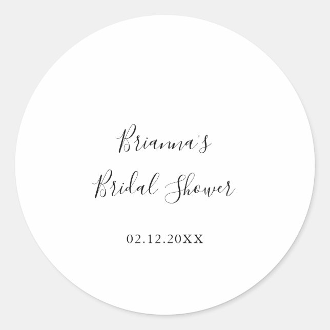 Simple Minimalist Bridal Shower Favor Classic Round Sticker (Front)